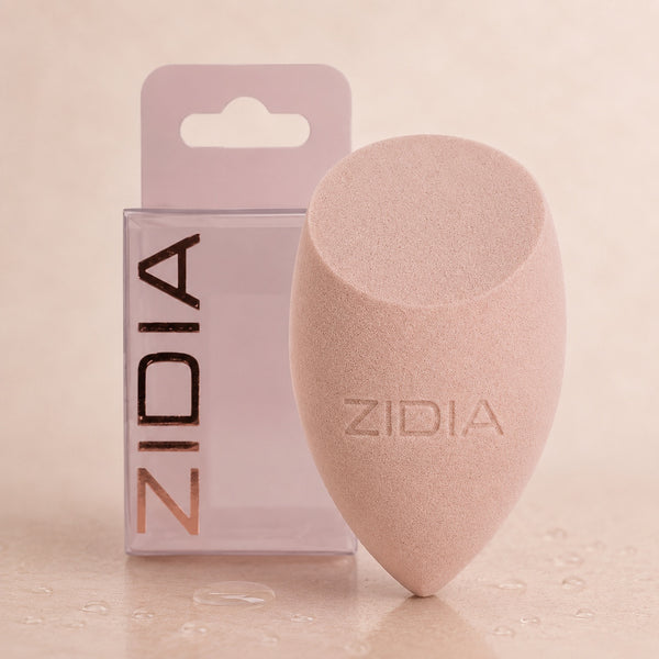 Esponja ZIDIA MakeUp Blender "Frieda", gota cortada, gris en caja (sin látex)