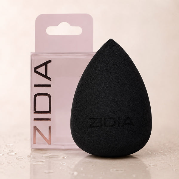 Esponja ZIDIA MakeUp Blender "Letizia", ​​gota con bisel, negra en caja (sin látex)