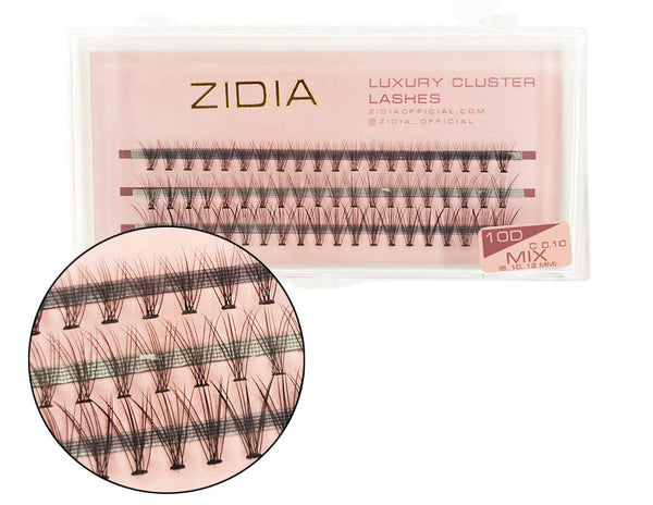 ZIDIA Cluster Lashes 10D C 0.10 Mix (3 strips, size 8, 10, 12 mm)