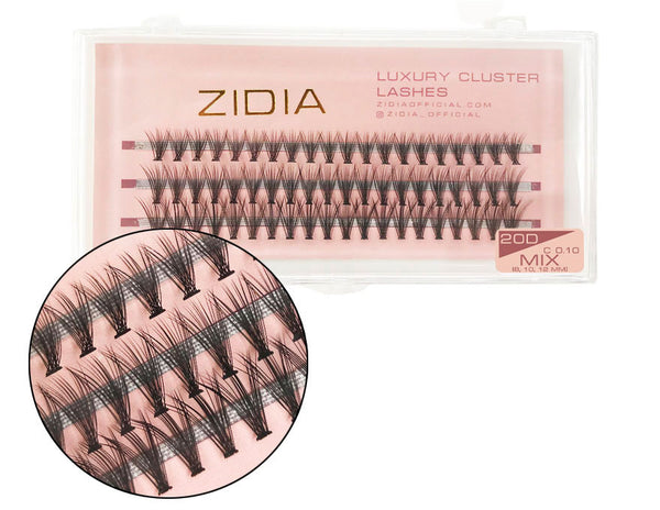 ZIDIA Cluster Lashes 20D C 0.10 Mix (3 tiras, tamaño 8, 10, 12 mm)