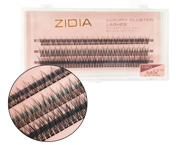 ZIDIA Cluster Lashes cola de pez 12D C 0.10 Mix (3 tiras, tamaño 8, 10, 12 mm)