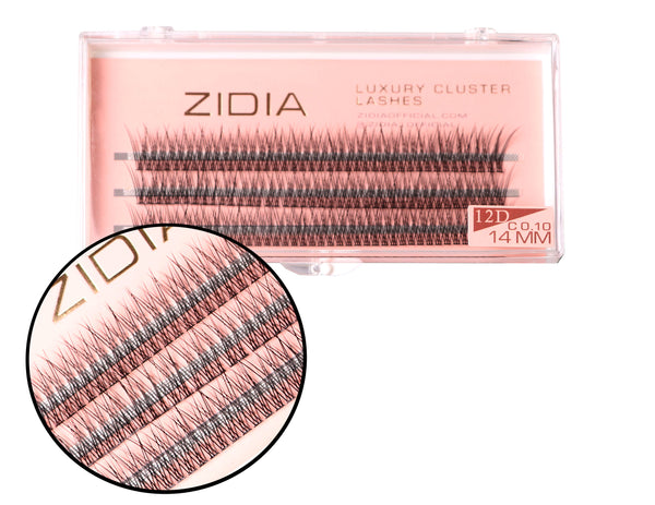 ZIDIA Cluster Lashes cola de pez 12D C 0.10 (3 tiras, tamaño 14 mm)