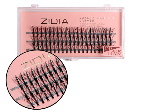 ZIDIA Cluster lashes 16D KIM C 0.10 (3 strips, size 14 mm)