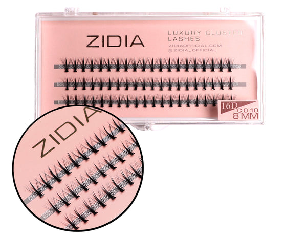 ZIDIA Cluster lashes 16D KIM C 0.10 (3 strips, size 8 mm)