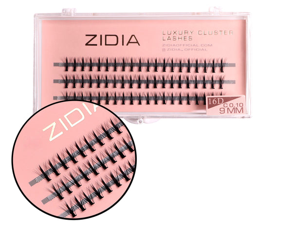ZIDIA Cluster lashes 16D KIM C 0.10 (3 strips, size 9 mm)