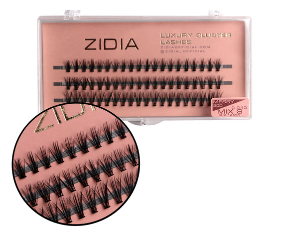 ZIDIA Cluster lashes 20D Messy C 0.10 MIX S (3 strips, size 8, 9, 10 mm)