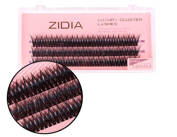 ZIDIA Cluster Lashes cola de pez 24D C 0.10 (3 tiras, tamaño 12 mm)
