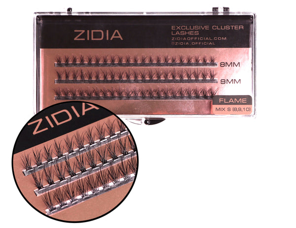 ZIDIA Exclusive Cluster lashes 20D Flame Series C 0.10 Mix S (3 strips, size 8, 9, 10 mm)